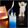 Lighters Novel Torch Colorf Jet Blue Flame Metal Clogodile Lighter Windproof Double Fire Dragon Man Lady Smoking Gift Drop Delivery Dheoq