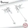 Stud Bamoer 925 Sterling Silver Long Tassel Drop örhängen Flower Zircon Dingle örhängen för kvinnor Bröllop Fina smycken BSE288