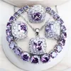 Purple cyrkonia Zestawy biżuterii dla kobiet srebrne 925 Drobne kostium biżuterii Pierścienie bransoletki wisiork Naszyjnik 2208212a