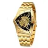 Neu Kommen Gold Vintage Wasserdichte Design Mann Männer Handgelenk Dreieck Armbanduhren Skeleton Automatische Mechanische Uhr