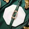 Dameshorloges Dameshorloges Mode Vierkant Dames Quartz Horloge Armband Set Groene Wijzerplaat Eenvoudig Leer Luxe DameshorlogesL231216