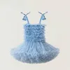 Girl Dresses 2023 One Piece Dress Girls No Sleeve Skirt Cake Puffy Yarn Birthday Party Sweet Fashion Outdoor Soft Lovely