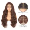 Vague de corps synthétique marron chocolat 13X4 Lace Front 180% densité foncé 231215