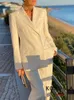 Damskie garnitury Blazery Kondala Vintage moda 2023 Spring Solid Kobiet Suit Office Lady Chic Casual Rame Breast Kamizelki luźne blezerowe spodnie z suwakiem nogi 231215