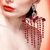 Boucles d'oreilles de luxe Bling rouge blanc grand cristal dames dîner de fiançailles brillant strass longue frange boucle d'oreille bijoux en gros