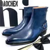 Laarzen Luxe Heren Enkellaarsjes Rits Halverwege de Kuit Instapper Casual Kleding Schoenen Winterlaarzen Zwart Blauw Leer Basic Laarzen Heren Schoenen 231216