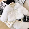 Jackets Arrival Autumn Baby Girls Fur Coats White Flower Shaped Button Toddler Cardigans with Pockets Long Sleeves Warm Kids Outwear 231215