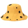 Bérets Japonais Femmes Été Large Bord Floppy Seau Chapeau Vintage Irrégulier Polka Dot Imprimé Crème Solaire Pliable Coton Pêcheur