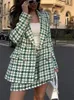 Duas peças vestido mulheres tweed terno saia conjunto outono elegante lã 2 conjuntos outfit casacos cintura alta mini saias ternos de escritório para 231216