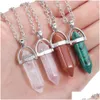 Pendentif colliers pierre naturelle pilier pendum pendentif Reiki guérison cristal collier Hexagonal améthyste rose Quartz Chakras Pendo Jewe Dhmyv