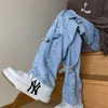 American Retro New Overalls Male Y2K High Fashion Trend Casual Straight Hipster Fried Street Hip-hop Wide-leg Jeans