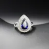 Bague Ringen Water Drop على شكل الياقوت الفضة 925 مجموعات المجوهرات للنساء الأحجار الكريمة الزرقاء حلقة أقراط قلادة الزفاف M234D