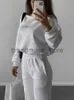 Women's Two Piece Pants Sweatshirt Suit Women Winter Turtleneck Tops High Waist Ankle Length Sport Pants 2 Piece Sets Letter Fleece Tracksuit for Women J231216