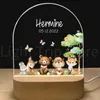 Decorative Objects Figurines Personalized Baby Birth Night Light Custom Name Animal Elephant Lion with USB Wood Base Lamp for Bedroom Table Rainbow Decor 231216