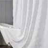 Rideaux de douche Blanc Boho Rideau Tissu de ferme moderne avec des points touffetés Pompon décoratif doux imperméable pour salle de bain sans rides