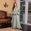 Etniska kläder Eid Party Marocko Abaya Women Muslim Stand Collar Brodery Beading Maxi Dress Turkiet Arabiska kaftan Dubai Saudi Jalabiya