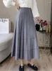 Skirts Winter Women's Elegant Knitted A-line Skirt Ladies Ankle-Length Pleated Casual Solid Long For Women Fashion M137