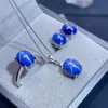 Set Simple Suit Gemstone Yıldız Safir Kolye Yüzük Saplama Küpe Partisi Takı Sier Satış Ücretsiz Gönderim Satış