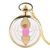 Pocket Watches Luxury Yellow Gold Watch Red Heart Mönster Tröja Halsband Kedjekedjan Analog klocka för Girl Women Timepiece Gifts