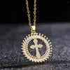 Collane con ciondolo Collana stile hip-hop a forma di croce Collana rotonda solida/vuota Gioielli religiosi con zirconi micro-pavimentati