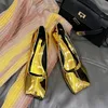 Kleid Schuhe Goldene Dünne Fersen Rom Frauen Quadratische Zehe Slip auf Retro Damen Mode Show Party Handgemachte Zapatillas de Mujer Tacon 231216