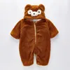 Rompers 2023 Baby Girl Clothes 2 Color Cute Plush Bear Romper Comfortable Keep Warm Hooded Zipper Boys 1 4 Year Kids 231215