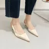 Robe chaussures maogu couleur pure femmes sandales pointues françaises mince talon bas chaussure bouche peu profonde sans lacet pompes talons pour femmes été