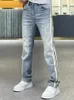Jeans da uomo 2023 moda dritto pantaloni di jeans casual a righe laterali di lavaggio di alta qualità blu pantaloni da uomo Hip Hop Streetwear