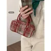 Kvällspåsar kvinnor ullduk shoppare underarm väska jul röd rutig koppling handväska vintage boston tote handväska söt crossbody för flicka