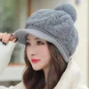 Berets Warm Winter Hat Embroidered Letter Hair Ball Baseball With Thick Plush Imitation Fur Earflap For Women