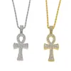 Egyptian Ankh Key of Life Gold Silver Cross Pendant Necklace Chain Bling Full Rhinestone Crystal Cross Pendant Punk Jewelry350Z