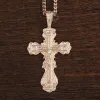 Collier pendentif croix en or Rose 14K pour hommes et femmes, prière Crucifix jésus, breloque CZ, chaîne à maillons d'escargot 60cm