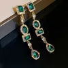 Dangle Kroonluchter Mode Groene Gouden Lange Parel Kwastje Oorbellen Voor Vrouwen Vintage Sieraden Party Bruiloft Trendy 231216