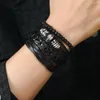 Charmearmbanden Punkstijl lederen armband voor heren Multi-layer geweven PU-product Houten kraal