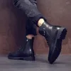 Laarzen Engelse stijl Herenmode Militray Zwart Zacht leren schoenen Hoge motorlaars Gentleman Knappe korte Botas-man