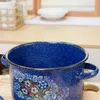 Potenciômetros de estoque de sopa pote de esmalte azul estrela destaque tanque de armazenamento doméstico com tampa cozinhar para cozinha retro pastoral flores panelas 231215