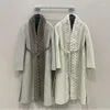 Women's Jackets 2023 Gray Double-sided Pure Cashmere Coat Long Lace-up Autumn And Winter Woman