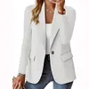 Trajes de mujer Blazers Primavera Otoño Sólido Mujer Blazer Moda con muescas Un solo botón Manga completa Trajes ajustados Oficina Casual Señoras Bolsillos Blazers 231216