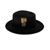 Berets Lã JazzCap Flat Top Hat Hippies Cap Pena Fedora Stage Show Headwear DXAA