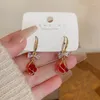 Orecchini penzolanti Opal in stile cinese rosso per donne ragazze dorate Shining Rhinestone Bowknlt Metal Gift