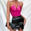 Kvinnors tankar kontor lady camisole halter cross bandage skörd topp sommar satin siden lapptank tank sexig rosa estetiska nät kvinnor streetwear