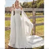 Charming Bohemian Boho Wedding Dress with Detachable Long Flare Sleeve Spaghetti Straps Backless Lace Chiffon Sweetheart beach bridal gown