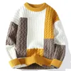 Мужские свитера, осенние мужские свитера с косой, модные пуловеры, зимние толстые вязаные свитера, уличная одежда, однотонный теплый джемпер с круглым вырезом, пуловер 231215