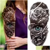 Temporary Tattoos 100 Piece Wholesales Waterproof Tattoo Sticker Wolf Tiger Skl Snake Flower Body Arm Henna Fake Sleeves Man Women D Dhrum