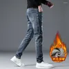 Men's Jeans 2023 Autumn/Winter Brushed And Warm Small Feet With Mid Waist Scratches Slim Fit Straight Leg Ca