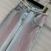 Jeans da donna Moda Streetwear Pantaloni in denim a gamba larga Donna Vita alta Diamanti Bottone Cerniera Blu Rosa sfumato Dolce sciolto lungo