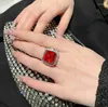 Klusterringar vintage kvinnors 925 silverbröllop lysande kristall kubik zirkoniet högkvalitativt rött färg kvinnlig ringengagemang smycken