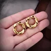 Women Earings Curved Gold Shiny Metal Geometric Earrings Designers Letter Chain Big Loop Ear Rings Ladies Vintage Old Brass Ear Stud