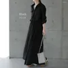 カジュアルドレス2023春の日本の韓国スタイルのファッションプルオーバーボタンラペルソリッドカラースリムドレス女性用長袖シャツ