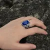 Bagues de cluster en gros réel 925 sterling argent hommes bague de mariage naturel lapis lazuli pierre bleue à la main vintage